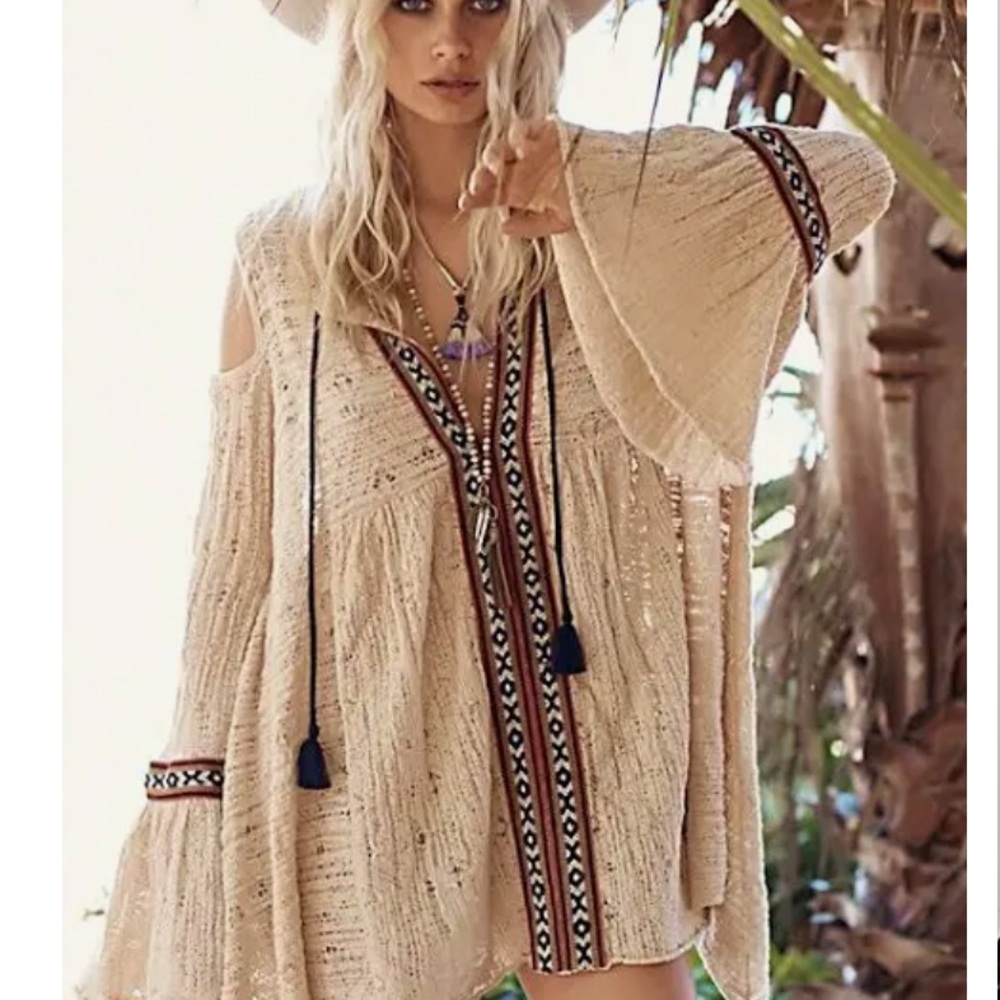 Free People For The Love Of Flowers Cold Shoulder Embroidered Tunic XS